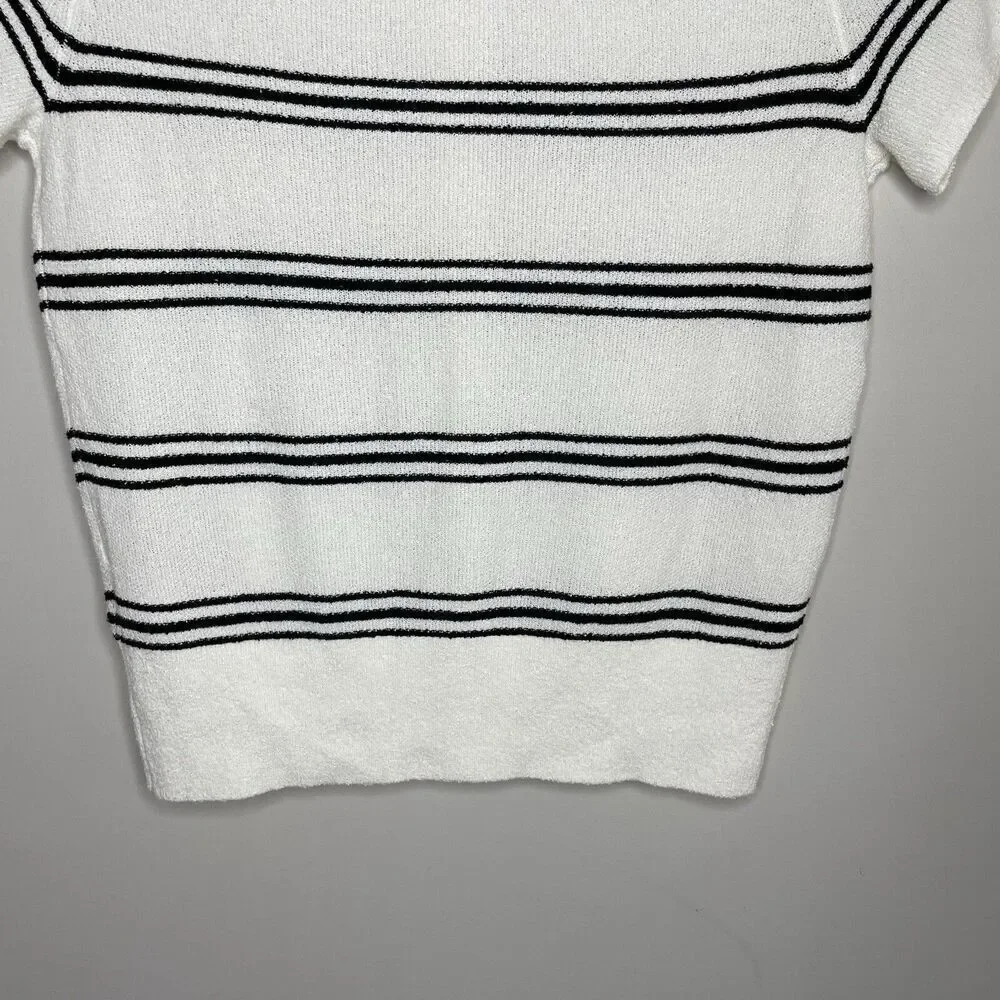 MADEWELL Sweater Women XS Polo Knit Tee NEW Ivory Stripe Short Sleeve NQ341 - Picture 8 of 14